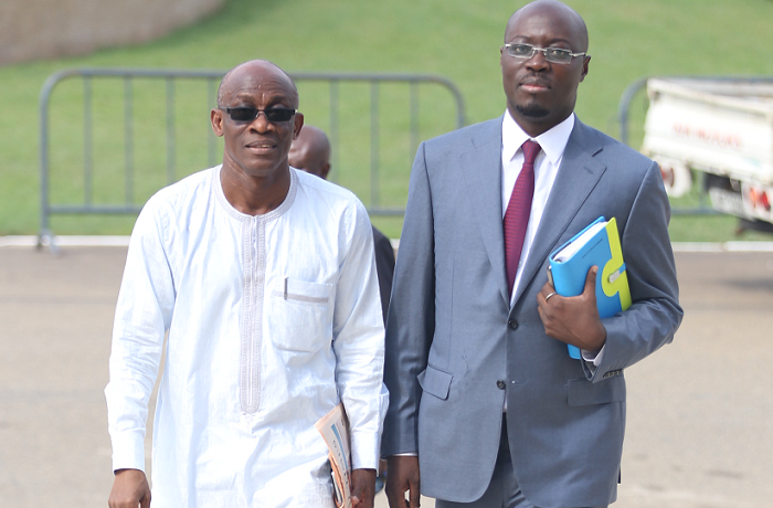 Mr Seth Terkper (left), a former Finance Minister, and Mr Ato Forson arriving at Parliament House yesterday. Picture: EBOW HANSON Mr Seth Terkper (left), a former Finance Minister, and Mr Ato Forson arriving at Parliament House yesterday. Picture: EBOW HANSON